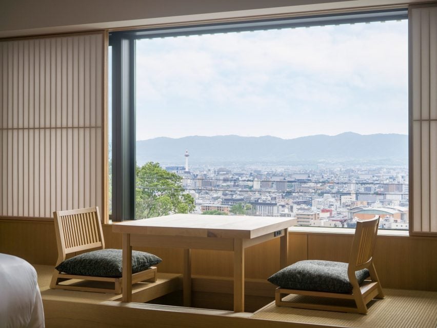 Seating area overlooking Kyoto