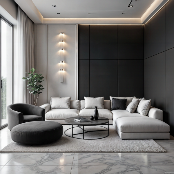 black and white living area