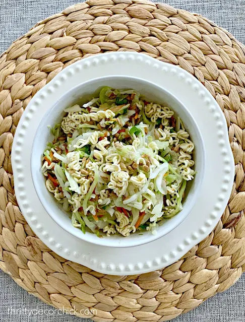 slaw ramen noodle salad white bowl