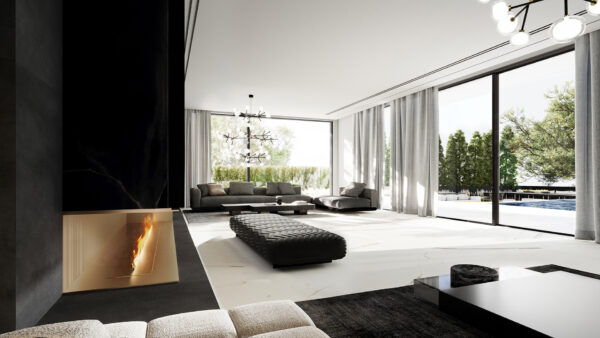minimalist black and white interior
