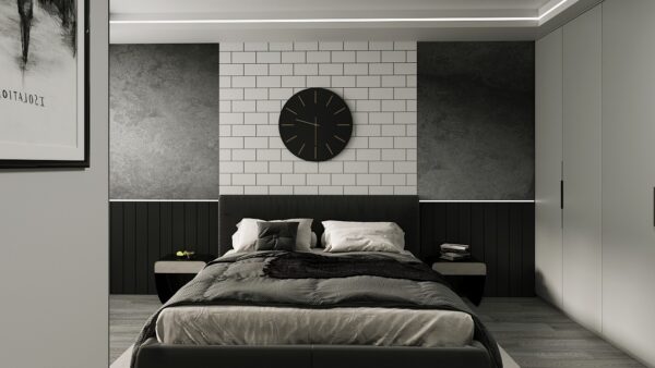 white andblack bedroom